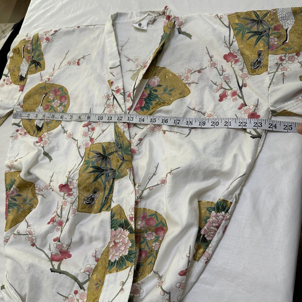 Authentic Japanese Yukata Kimono Robe Cotton OS Crane Floral Made in Japan VTG - Picture 7 of 11